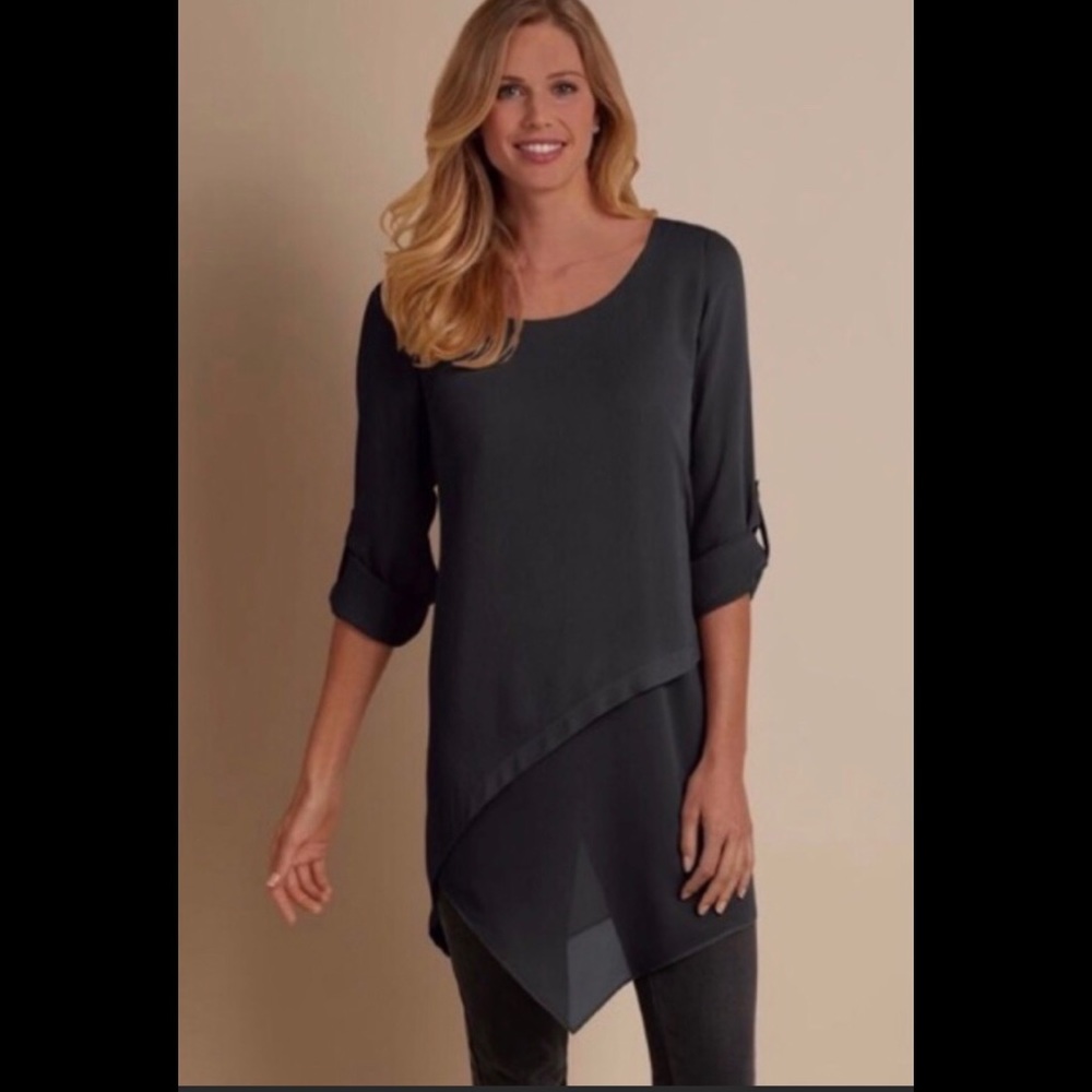 🌿 Soft Surroundings black silk tunic dress small